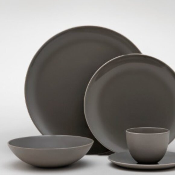 Rare Lot of 6 Calvin Klein Basso Dark Gray Bone Porcelain Cups with 7 Saucers - Picture 2 of 12